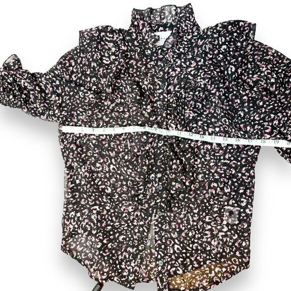 Rochelle Behrens THE SHIRT Black Pink Pattern Ruffle Short Blouse Top Women’s S - Picture 7 of 8